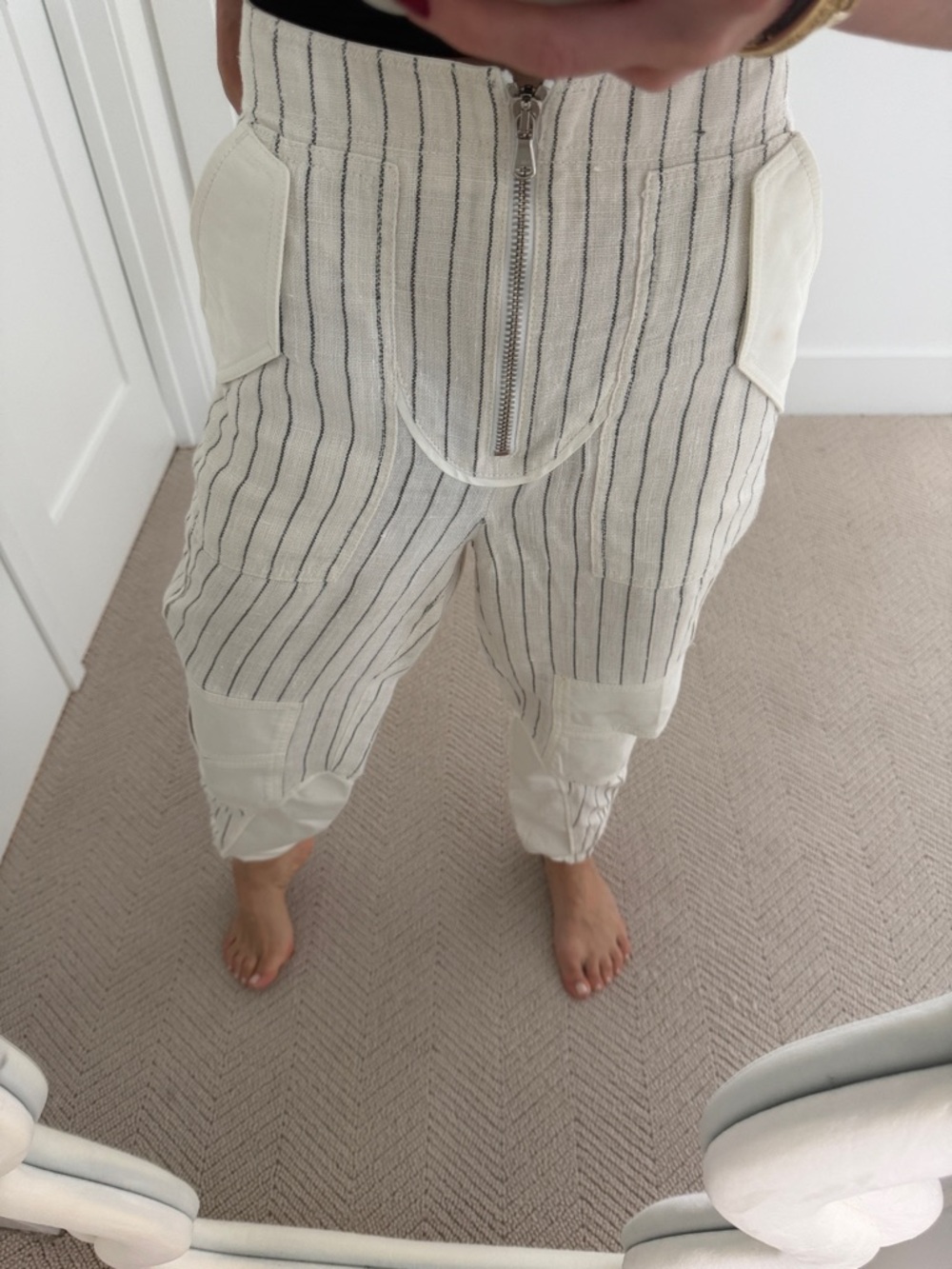 3.1 Phillip Lim Cream and Black Striped Cropped Pants